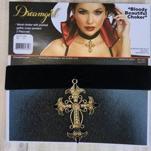 NWT Gold Cross Black Velvet Choker Dreamgirl
